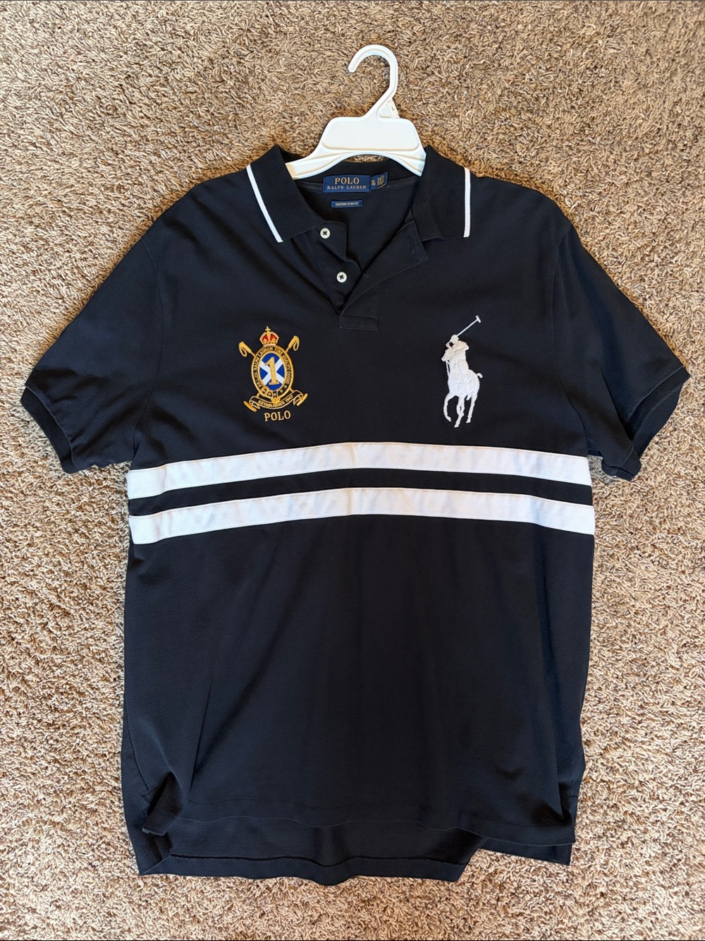 Polo by Ralph Lauren Black Polo with White Stripes & Crest